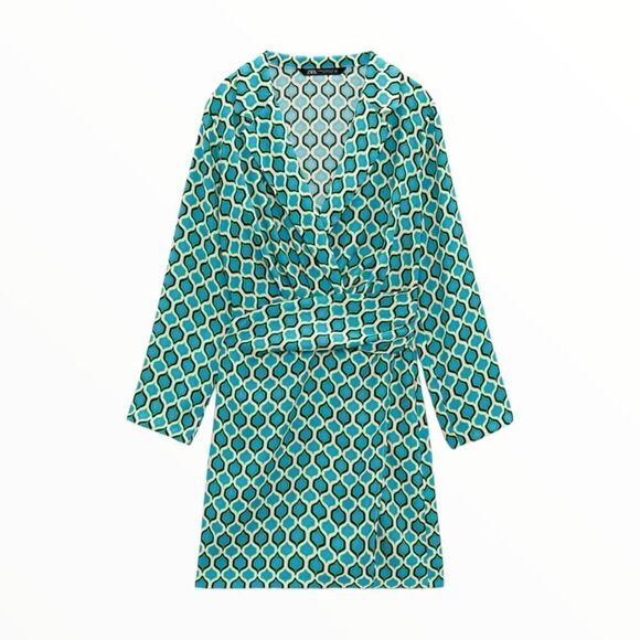 ZARA | Blue/Green | GEOMETRIC PRINT BLAZER DRESS - Picture 2 of 10